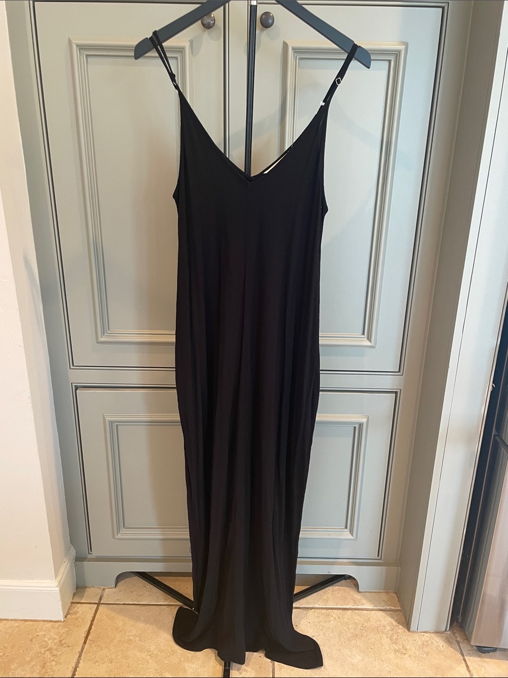 Lovestitch Black Textured Maxi Slip Dress Boho Minimalist S/M